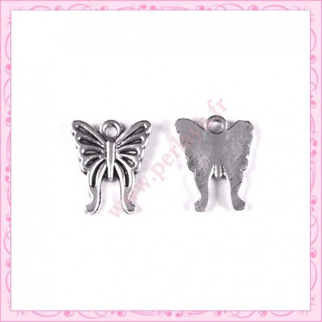  15 breloques papillon en métal argentées 1.7cm