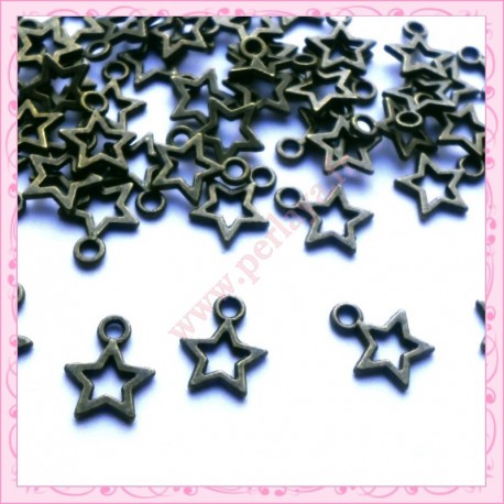 50 breloques étoiles bronze 12mm