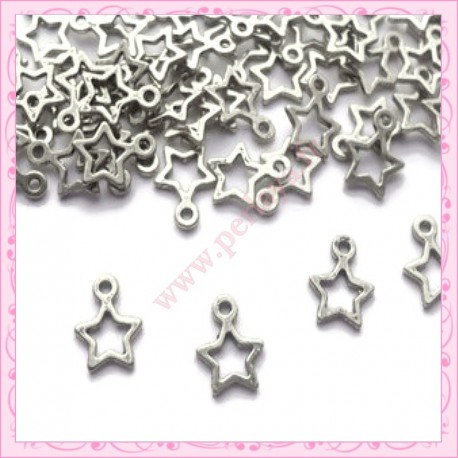 50 breloques étoiles argentés 10mm