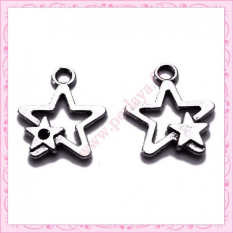 Lot de 15 breloques étoile en métal argentées 1.8cm