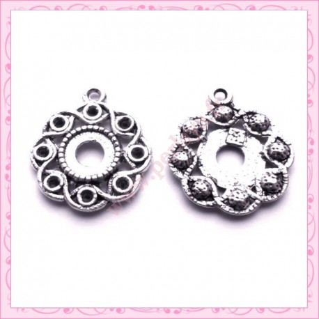  15 breloques ronde en métal argentées 2.3cm