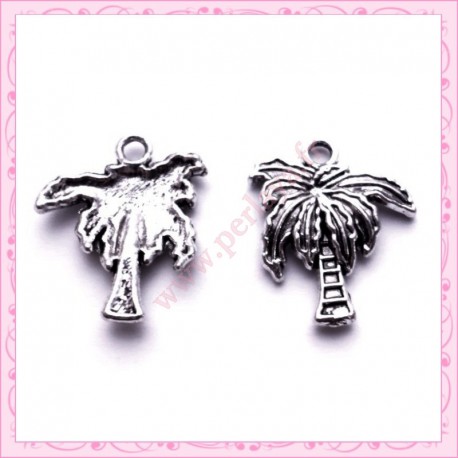 15 breloques palmiers argentées en métal