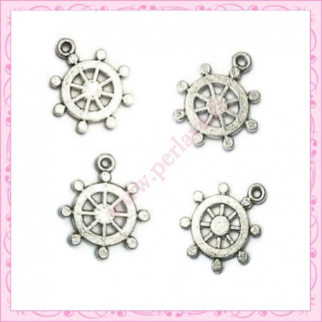 15 breloques gouvernail argentées en métal