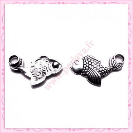  15 breloques poisson en métal argentées 2.7cm