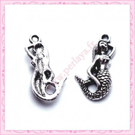  15 breloques sirène en métal argentées 2.5cm