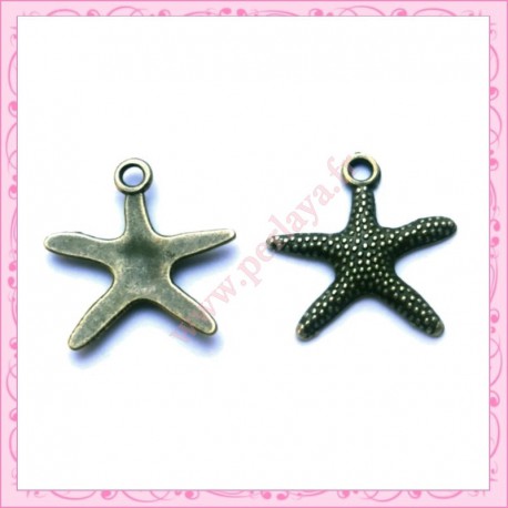  15 breloques étoile de mer en métal bronze 2cm