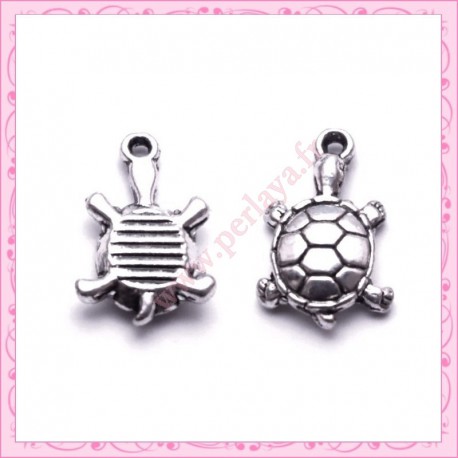  15 breloques tortue en métal argentées 1.8cm