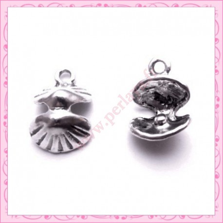  15 breloques coquillage en métal argentées 1.5cm