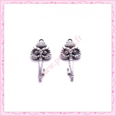15 breloques clefs hiboux argentées en métal