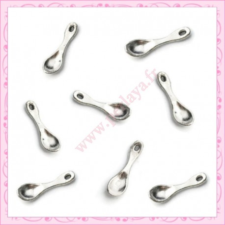  15 breloques cuillère en métal argentées 2cm