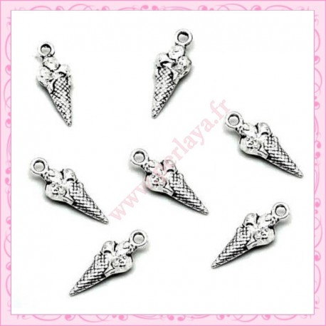  15 breloques glace en métal argentées 1,7cm