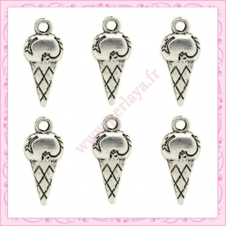  15 breloques glace en métal argentées 1,9cm