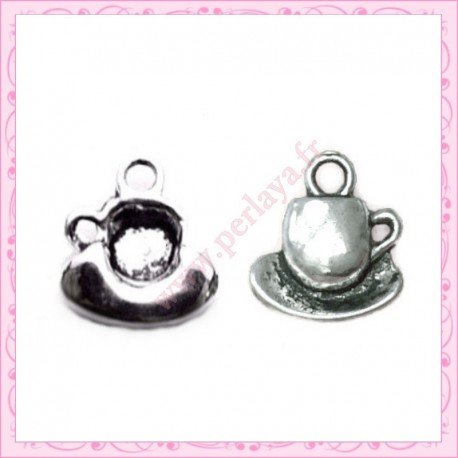  20 breloques tasses argentées en métal