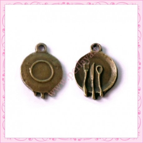  15 breloques assiette en métal bronze 2cm