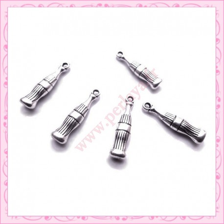  15 breloques bouteille en métal argentées 2.3cm