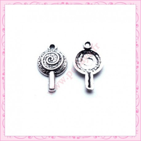  15 breloques sucette en métal argentées 1.9cm