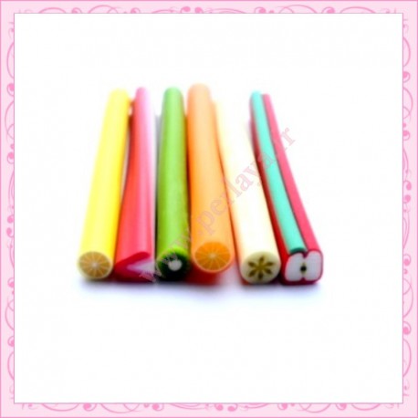 Mix de 6 canes fimo fruit, fraise, pomme, orange, citron, kiwi, banane