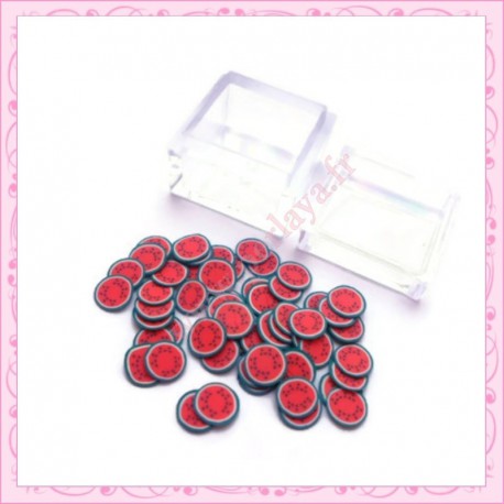 3 boites tranches fimo pastèque 4mm