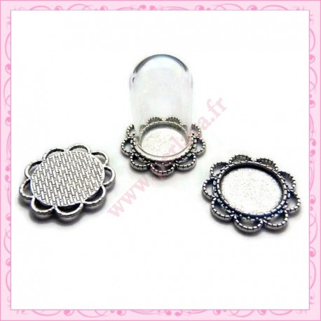 Lot de 50 supports cabochon ronds argentés 12mm