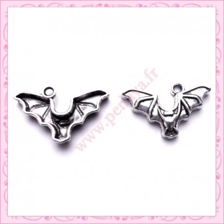  15 breloques chauve-souris en métal argentées 2.4cm
