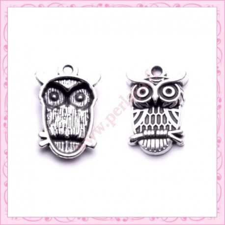  15 breloques hibou en métal argentées 2.3cm