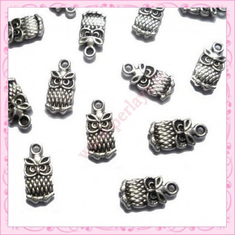  15 breloques hibou en métal argentées 1.5cm
