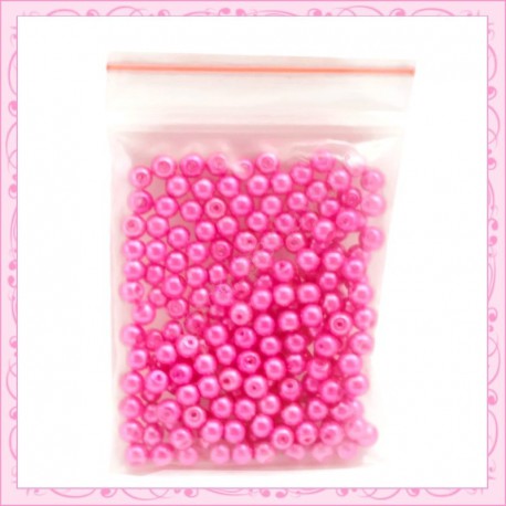 Lot de 200 perles nacrées en verre rose fushia 4mm