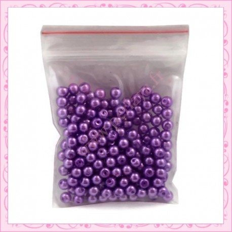 Lot de 200 perles nacrées en verre violette 4mm