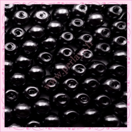 Lot de 200 perles nacrées en verre noires 6mm