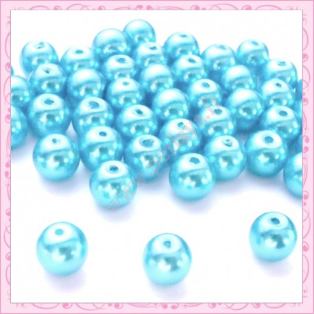 50 perles en verre nacrées 8mm bleu