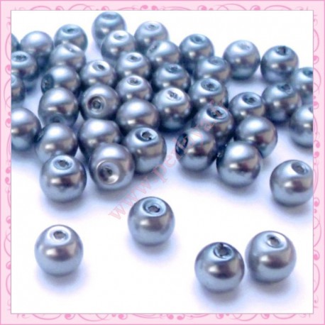  50 perles en verre nacrées 8mm grise