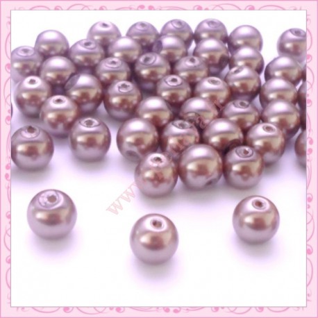  50 perles en verre nacrées 8mm marron clair