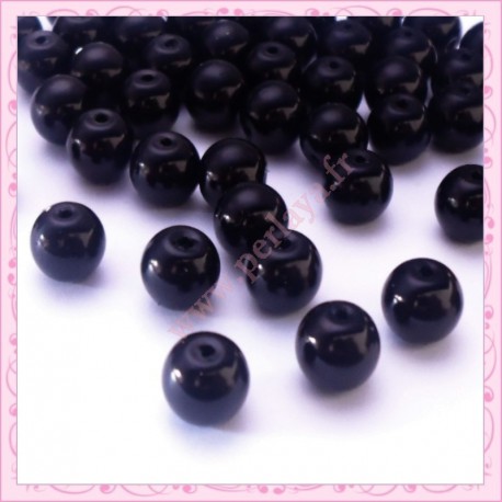  50 perles en verre nacrées 8mm noir