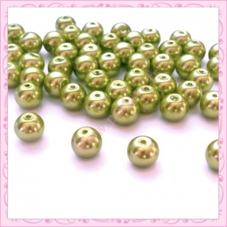  50 perles en verre nacrées 8mm verte