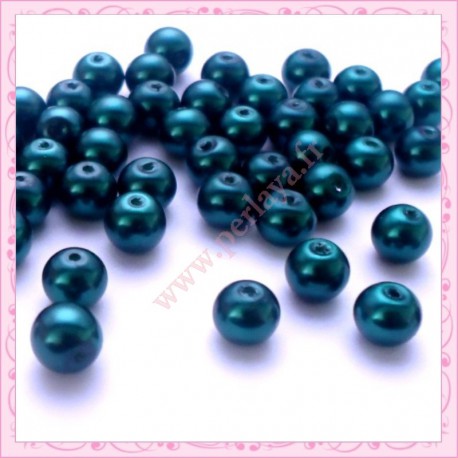  50 perles en verre nacrées 8mm verte