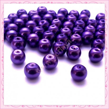 50 perles en verre nacrées 8mm violette
