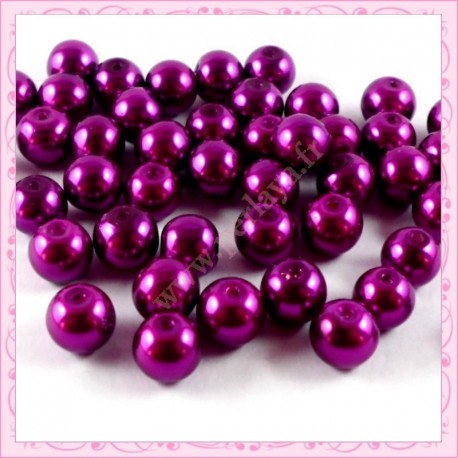 Lot de 50 perles nacrées en verre 8mm violette