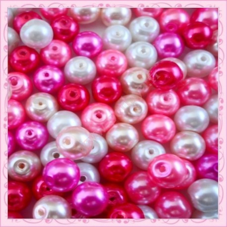 Mix de 150 perles nacrées en verre PINKLOVE : rouge, rose, fushia, blanc