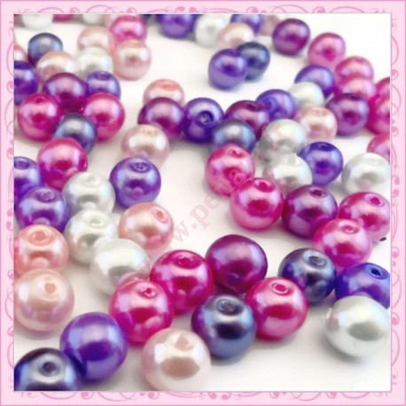 Mix de 150 perles nacrées en verre CANDYLOVE : rose, violet, blanc