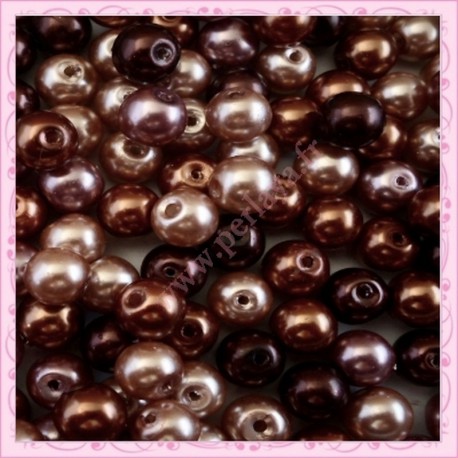 Mix de 150 perles nacrées en verre CHOCOLATE couleur marron, caramel, chocolat