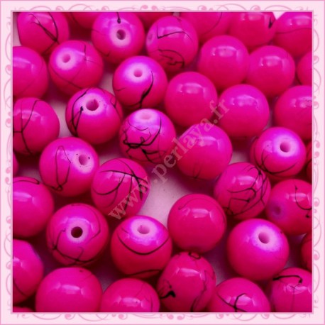 Lot de 100 perles en verre rose fushia 8mm effet filament
