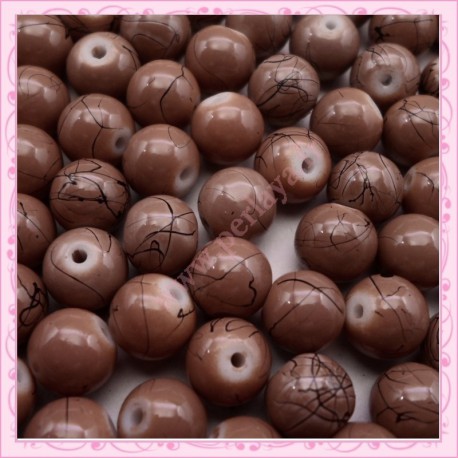 Lot de 100 perles en verre marron 8mm effet filament
