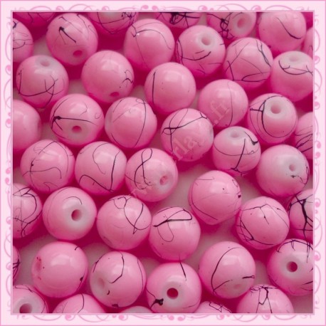 Lot de 100 perles en verre rose 8mm effet filament