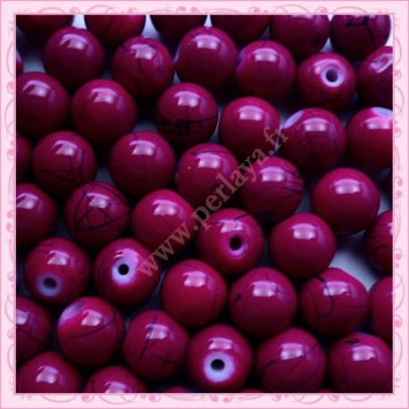 Lot de 100 perles en verre violette 8mm effet filament