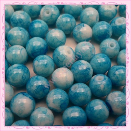 Lot de 100 perles en verre bleu 8mm effet tacheté