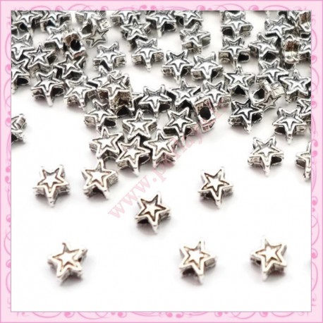  50 perles étoiles en métal argenté 4.5mm