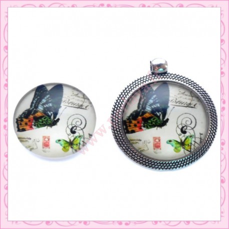 Cabochon en verre rond 25mm papillon