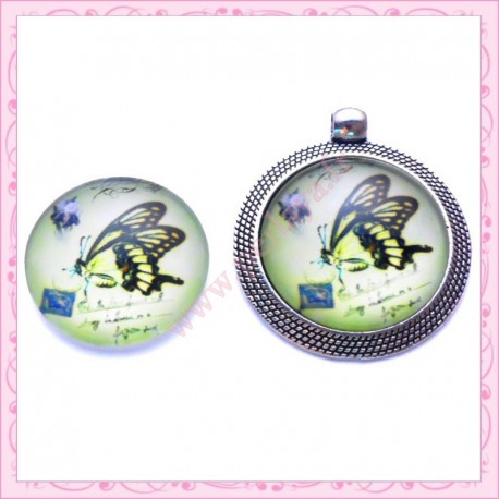 Cabochon en verre rond 25mm papillon