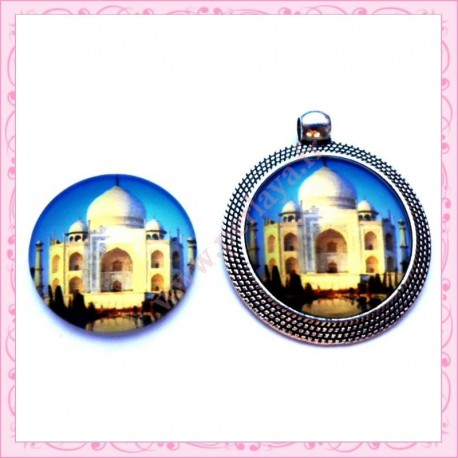 Cabochon en verre rond 25mm Taj Mahal