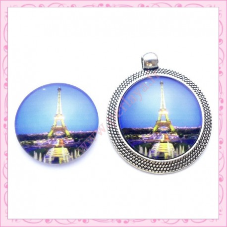 Cabochon en verre rond 25mm Tour Eiffel